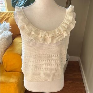 7 For All Mankind Off White or Ivory Crochet Ruffle Tank Top Size Medium